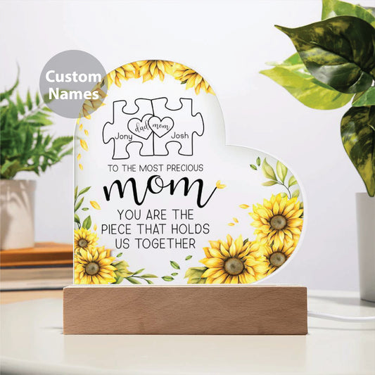 Personalized Mom You Are The Piece That Holds Us Together Heart Plaque