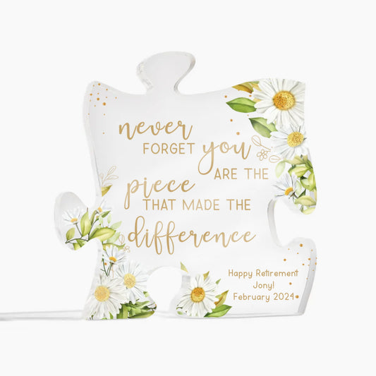 Personalized Daisy Themed Puzzle Plaque - Never Forget You Are The Piece That Made The Difference